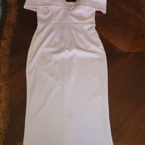 Light pink, off the shoulder midi dress